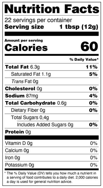 VMAYO Garlic Nutrition Facts